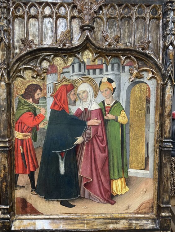 Jaume Huguet · Abrazo ante la puerta dorada.